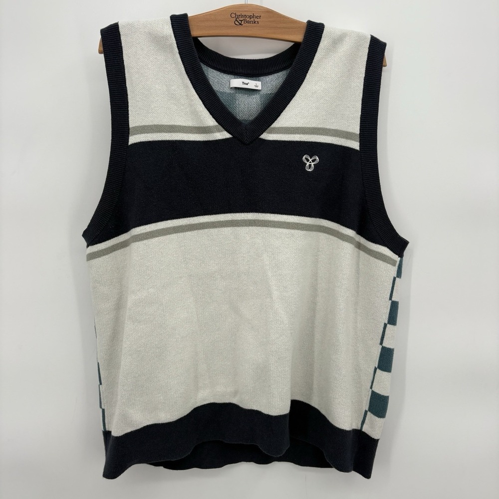 Aritzia Tna Color Block Sweater Vest Checkered Back Mens Large #8A‎
